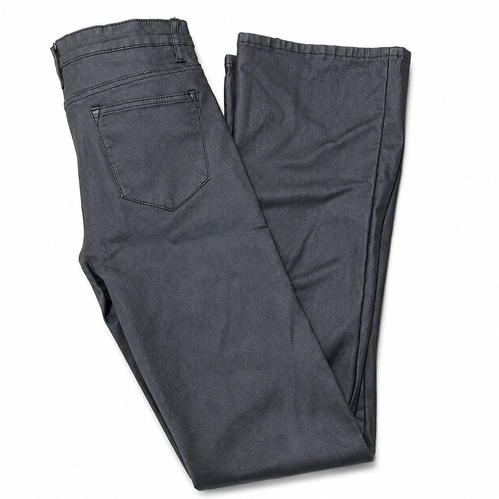 Edikted Women Black Faux Leather Coated Flared High Waisted Pants Size M